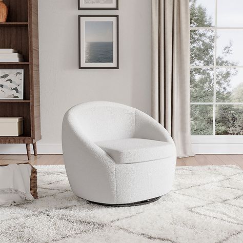 Livingandhome Beige Teddy Fabric Swivel Armchair Bucket Chair Accent Boucle Chair Tub Chair Barrel Chair Bucket Chairs, Upholstered Swivel Chairs, Swivel Armchair, Garden Sofa, Barrel Chair, Single Sofa, Chairs Armchairs, White Colour, Sofas And Chairs