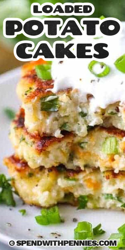 Mashed potato cakes are the best thing about having leftover mashed potatoes! Crispy on the outside and light and fluffy on the inside these are loaded with flavor! Try using leftover sweet mashed potatoes with chicken or salmon and some green onion for an appetizer or even a light entree. This easy recipe is simple to modify. #mashedpotatocakes #spendwithpennies #loadedmashedpotatocakes #mashedpotatocakesleftover Mashed Potatoes Pancakes, Potatoes Pancakes, Mashed Potato Cake Recipe, Mashed Potato Pancakes, Pesto Vegan, Mashed Potato Cakes, Leftover Potatoes, Loaded Mashed Potatoes, Potato Patties