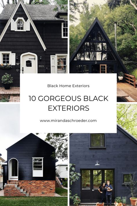 Houses With White Trim, Black Brick House, Dark Exterior House, Black Home Exterior, Black Homes, Black Houses, Black Paint Color, Home Exteriors, Decorate Bedroom