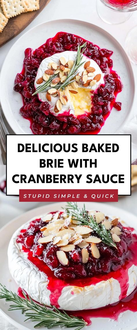 Image for Delicious Baked Brie with Cranberry Sauce Brie Dinner Ideas, Cranberry Brie Recipes, Best Brie Recipes, Cranberry Brie Dip, Cranberry And Brie Appetizer, Christmas Brie Appetizers, Christmas Baked Brie, Brie Cranberry Appetizer, Cranberry Brie Appetizer