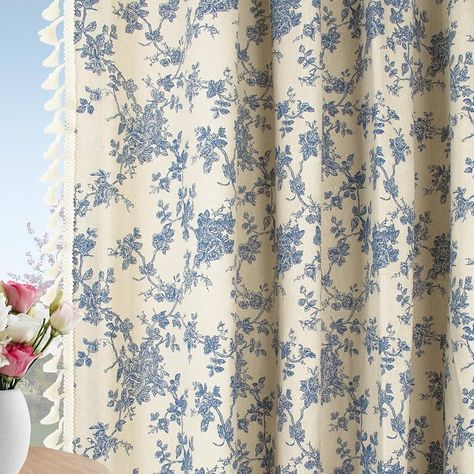 Amazon.com: Farmhouse Floral Curtains Vintage Linen Patterned Curtains for Living Room 96 Inches Long Rod Pocket French Country Bedroom Window Curtains Set 2 Panels : Home & Kitchen French Provincial Curtains, Vintage Curtain Ideas, Modern Vintage Curtains, Curtains For Small Bedroom, Cottage Core Curtains, Floral Curtains Living Room, Living Room American Style, Cottagecore Curtains, Shower Curtain Aesthetic