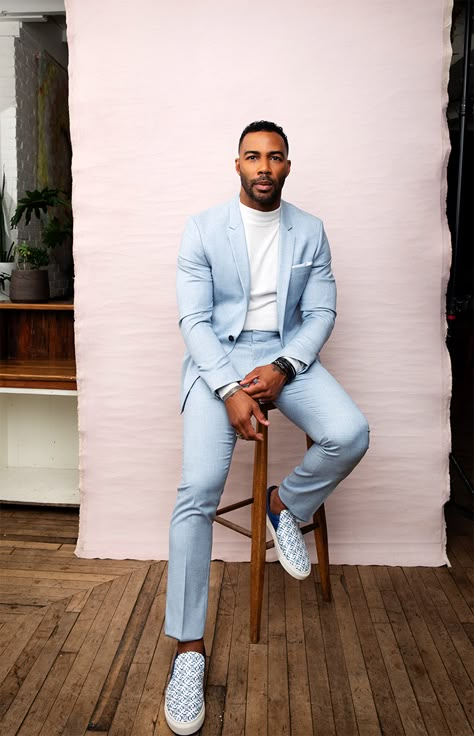 Omari Hardwick: The Pursuit Of Power- Brooklyn Magazine Prom Suit Ideas, Wedding Suit Ideas, Sky Blue Wedding, Blue Wedding Suit, Suit For Prom, Summer Wedding Suits, Stylish Mens Suits, Prom Suit, Men's Business Suits