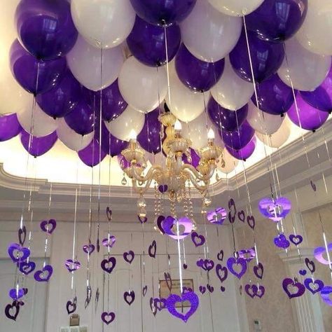 Purple Birthday Party Decorations, Purple Birthday Decorations, Pink Purple Party, Marriage Room, Purple Happy Birthday, Purple Party Decorations, Silver Party Decorations, Purple Balloon, Purple Birthday Party