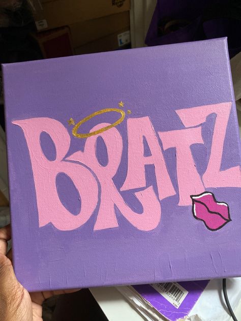 Mini Canvas Art Pink Aesthetic, Burn Book Painting Ideas, Cute Things To Paint On A Small Canvas, Painting Ideas On Canvas Bratz, Brats Painting Canvas, Burn Book Painting, Takashi Murakami Painting Canvas, Cute Stuff To Paint Easy Pink, 2000s Canvas Painting