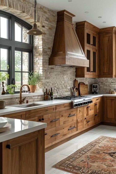 27 Kitchen Makeover Ideas That Transform Ordinary Spaces Into Masterpieces | DIY Vibes Beautiful Wood Kitchen Cabinets, Tuscan Home Design, Rustic Interior Design Kitchen, Alder Kitchen Cabinets Farmhouse, Modern Tuscan Home Interiors, Wood Stain Kitchen Cabinets, Modern Rustic Kitchen Cabinets, Rustic Kitchen Cabinets Farmhouse Style, Kitchen Ideas Wood Cabinets