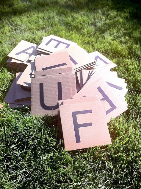 Cardboard Yard Games (Scrabble or Boggle) Yard Scrabble, Scrabble Diy, Boggle Game, Cub Scout Activities, The Blonds, Scrabble Game, Scout Activities, Boho Picnic, Fair Games