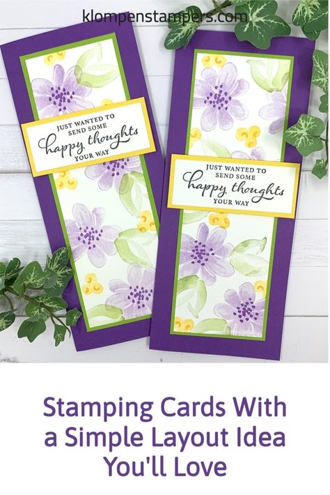 Slim Line Cards, Card Making Ideas Easy, Card Making Designs, Simple Layout, Stamping Cards, Card Making Supplies, Beautiful Handmade Cards, Card Making Tutorials, Card Making Techniques