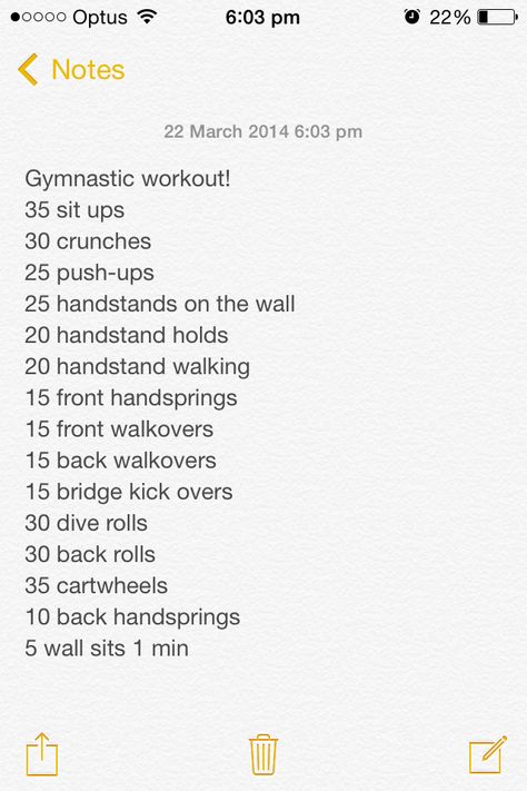 Gymnastics workout Gymnastics Conditioning List, Gymnastics Conditioning Workout, Conditioning Workouts Gymnastics, Level 1 Gymnastics Skills List, Gymnastics Conditioning At Home, Gymnastics Workout At Home, Gymnast Workout, Gymnastic Skills, Gymnastics Strength Training