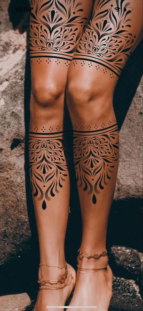 Knee And Shin Tattoos For Women, Celtic Leg Tattoo Men, Ladies Calf Tattoo Ideas, Leg Tattoos Women Thigh Upper, Vine Thigh Tattoos Women, Polynesian Tattoos Women Thigh, Ornamental Thigh Tattoo, Leg Band Tattoo Women, Back Of Leg Tattoos Women Calves