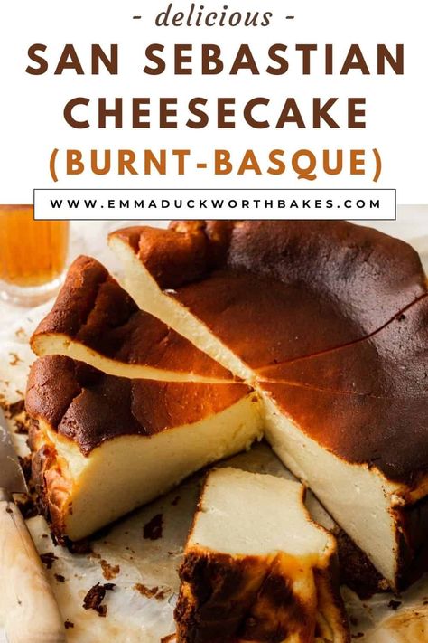 San Sebastian Cheesecake (Burnt-Basque) Recipe Basque Burnt Cheesecake Vegan, Best Basque Cheesecake Recipe, Burned Basque Cheesecake, San Sebastian Recipe, San Sebastian Cheesecake Recipe, Cheesecake Burnt, Burnt Basque Cheesecake Recipe, Basque Burnt Cheesecake Recipe, Burnt Cheesecake Recipe