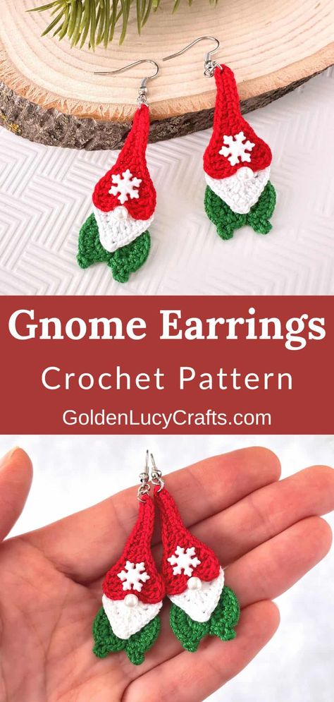 Crochet pattern for the gnome earrings, Christmas earrings, heart gnome earrings, free crochet pattern Crochet Christmas Gnome, Gnome Earrings, Gnome Amigurumi, Crochet Gnome, Crochet Christmas Gifts, Cozy Crochet Patterns, Crochet Jewelry Patterns, Crochet Earrings Pattern, Amigurumi Ideas