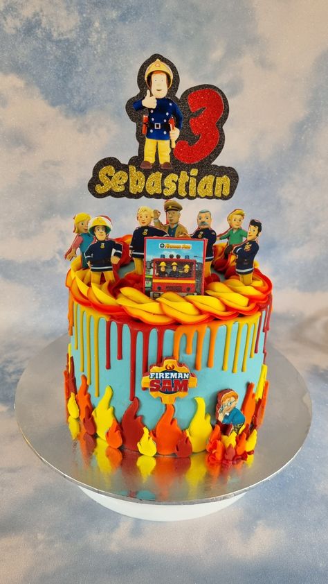 Fireman Sam Birthday Cake, Fireman Cake Topper, Fireman Sam Cake, Fire Cake, Fireman Cake, Fireman Sam, Fireman Birthday, Fire Truck Party, 2 Birthday Cake