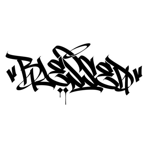 Graffiti Lettering Tattoo Design, Cursed Tattoo Lettering, Grafitti Tattoo Design, Fonts Tattoo Design, Graffiti Art Tattoo, Grafitti Tattoo Ideas, Calligraphy Tattoo Ideas, Blessed Drawing, Letters Tattoo Ideas