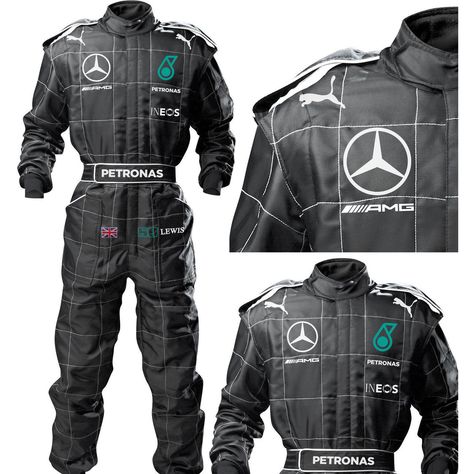 Formula 1 Mercedes costume coveralls. Real customised karting costume with your choice of name/number/flag of choice. Available at Periwinkle Props (link in bio) • • • • • #formula1 #f1 #ferrari #mercedesamg #mercedes #drivetosurvive #lewishamilton #cosplay #cosplayuk #cosplayer #cosplaygirl #cosplaying #cosplayphotography #cosplaylife #halloween #halloweenparty #halloweencostume #halloweencosplay #halloweeneveryday #scifi Car Race Outfit, F1 Costume, Formula 1 Style, Formula 1 Mercedes, Cyberpunk Concept, Racer Costume, Car Costume, Car Outfit, Go Kart Racing