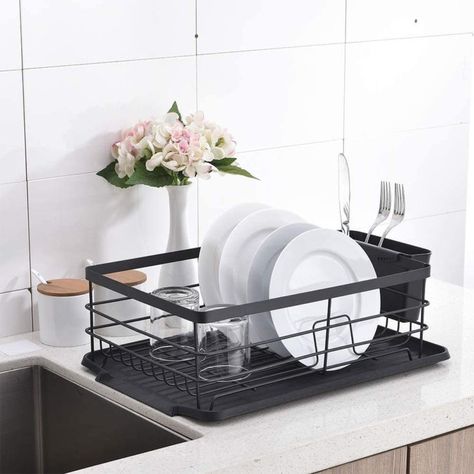 Five Favorites: Chic Black Dish Drainers Natural Dishwashing Liquid, Wayne Homes, Black Cutlery, Organization Accessories, Kitchen Sink Storage, Kitchen Guide, Build Home, Dish Drying Rack, Dish Storage