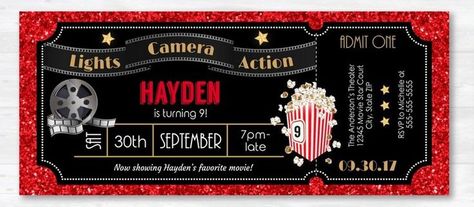 Movie Ticket Birthday Invitations, Ticket Invitation Template, Movie Ticket Template, Movie Ticket Invitations, Ticket Party Invitations, Movie Party Invitations, Cinema Party, Movie Night Invitations, Movie Invitation