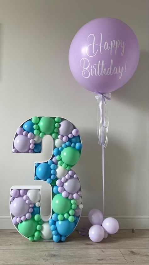 Birthday Numbers Balloons, Number 3 With Balloons, Balloon Decorations Simple, Mosaic Balloon Numbers, Birthday Decorations Balloons, Number 3 Balloon, Mosaic Numbers, Mosaic Balloon, Mosaic Letters