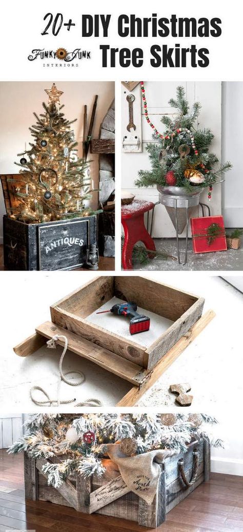 20+ unique DIY wood Christmas tree skirt ideas - Funky Junk InteriorsFunky Junk Interiors Diy Wood Christmas Tree, Christmas Tree Skirt Ideas, Scrap Wood Diy, Tree Skirt Ideas, Diy Christmas Tree Skirt, Christmas Tree Stencil, Christmas Crafts Food, Using Scrap Wood, Christmas Tree Forest