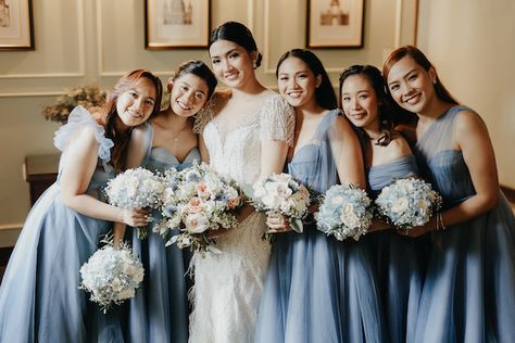 Dusty Blue Entourage, Dusty Blue Bridesmaid Bouquet, Blue Entourage, Entourage Gowns, Wedding Dusty Blue, Wedding Motif, Philippine Wedding, Filipino Wedding, Wedding Entourage