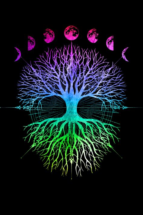 Mystical Tree of Life and Moon Phases T-Shirt Tree Of Life Aesthetic, Tree Of Life Wallpaper, Tree Of Life Drawing, Spiritual Tree, Moon Tree Of Life, Tree Of Life Artwork, Moon Phases Tattoo, Moon Phases Art, Tree Of Life Painting