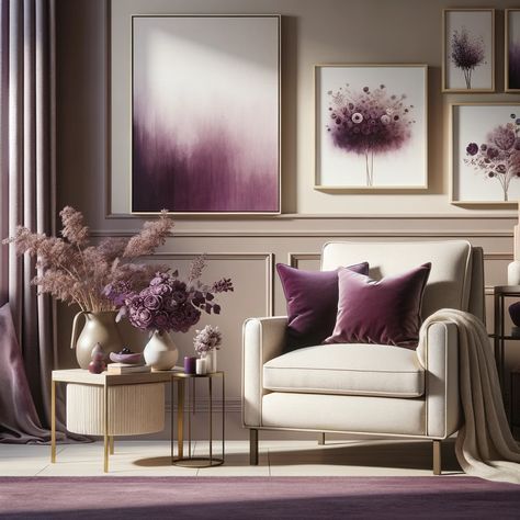 Plum Living Room Ideas, Cream Leather Sofa Living Room, Living Room Design Beige, Plum Living Room, Purple Accent Chair, Purple Living Room Ideas, Cream Leather Sofa, Beige Living Room, Design Color Trends