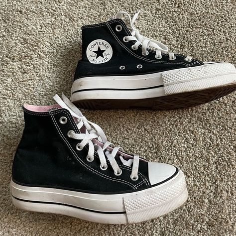 Womens black platform converse Black High Converse, Platform Converse Aesthetic, Converse Aesthetic Grunge, Converse Black Platform, Converse Platform Black, Black Converse Platform, Hightop Platform Converse, Platform Converse Black, Converse Platform Shoes