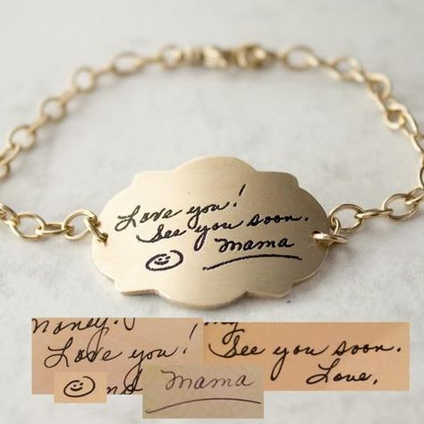 Handwritten Jewelry, Memory Gifts, Shiny Bracelets, Handwriting Bracelet, Engraved Handwriting, Signature Bracelet, Handwriting Jewelry, Diamond Bracelet Design, Jewelry Staples