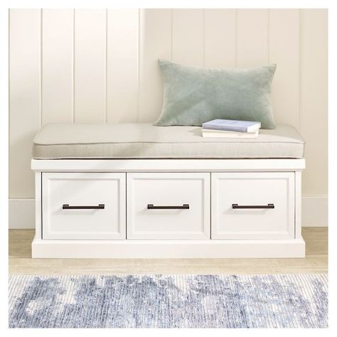 Layne Entryway Bench Entry Room Bench With Storage, Entryway Bench With Cushion, Under Window Bench With Storage, Bench Seat With Drawers, Window Bench With Drawers, Simple Mudroom Bench, Small Mudroom Entryway, Under Window Bench, Window Bench Seat With Storage