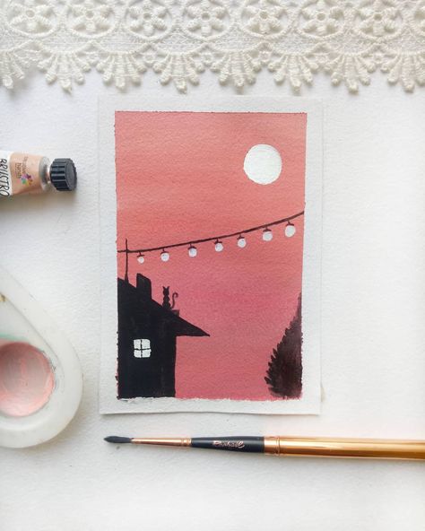 Gouache Simple Painting, Medium Painting Ideas, Easy Gouache Paintings For Beginners, Small Gouache Painting, Mini Gouache Painting, Beginner Gouache Painting, Simple Gouache Painting, Easy Gouache Painting, Gouache Painting Ideas