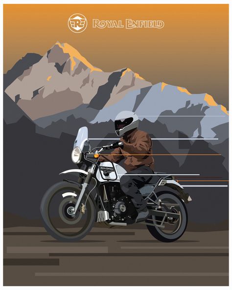 Royal Enfield Poster, Himalayan Bike, Gautham Karthik, Himalayan Royal Enfield, Royal Enfield Classic 350cc, Bike Posters, Motorbike Illustration, Bike Painting, Bike Garage