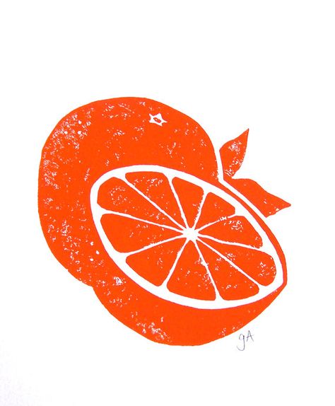 Sliced Orange, Orange Stuff, Kitchen Illustration, Orange Poster, Fruit Art Print, Linoleum Print, Lino Art, Orange Citrus, Linocut Art