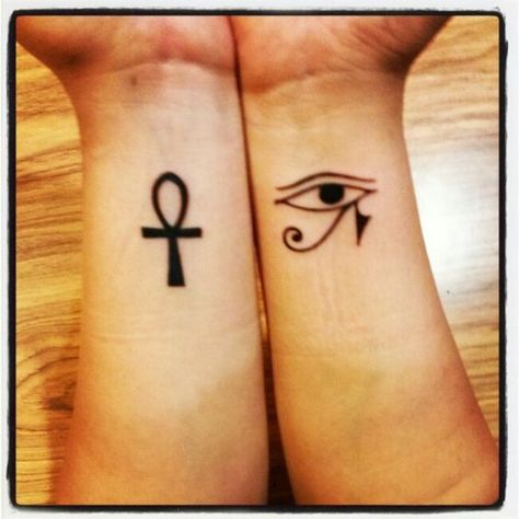 Ankh Tattoos, Ankh And Eye Of Horus, Eye Of Ra Tattoo, Eye Of Horus Tattoo, Egyptian Eye Tattoos, Ankh Tattoo, Horus Tattoo, Yin Yang Tattoo, Yang Tattoo