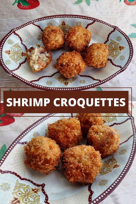 Shrimp Croquettes is a deep fried shrimp ball that has a creamy filling of onion, butter, and milk Shrimp Croquettes Recipe, Shrimp Croquettes, Shrimp Ball, Deep Fried Shrimp, Onion Butter, Croquettes Recipe, Shrimp Cakes, Shellfish Recipes, Shrimp Dishes