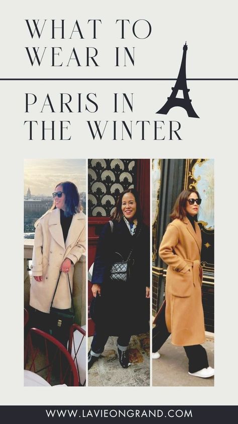 Wondering what to wear to Paris in winter or looking to incorporate French style into your winter wardrobe? La Vie on Grand shares how to create a neutral winter capsule wardrobe that's Parisian chic and contains elevated basic and sophisticated staples. Follow for more women's french chic style. Dress Like A Parisian Winter, French Chic Winter Outfits, What To Wear In Paris In March, Fashion Outfits Parisian, French Street Style Winter, Paris Winter Outfit Parisian Style, Paris Outfits Winter French Style, Outfits For Paris Winter, Parisian Street Style Winter