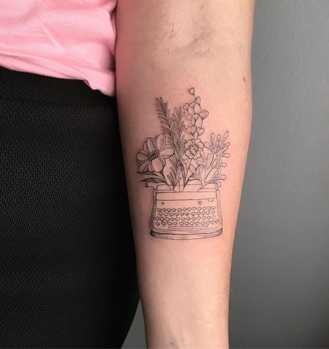 Typewriter Tattoo, Writer Tattoo, Bookish Tattoos, The Best Tattoos, Self Love Tattoo, Intricate Tattoo, Best Tattoos, Time Tattoos, Dope Tattoos