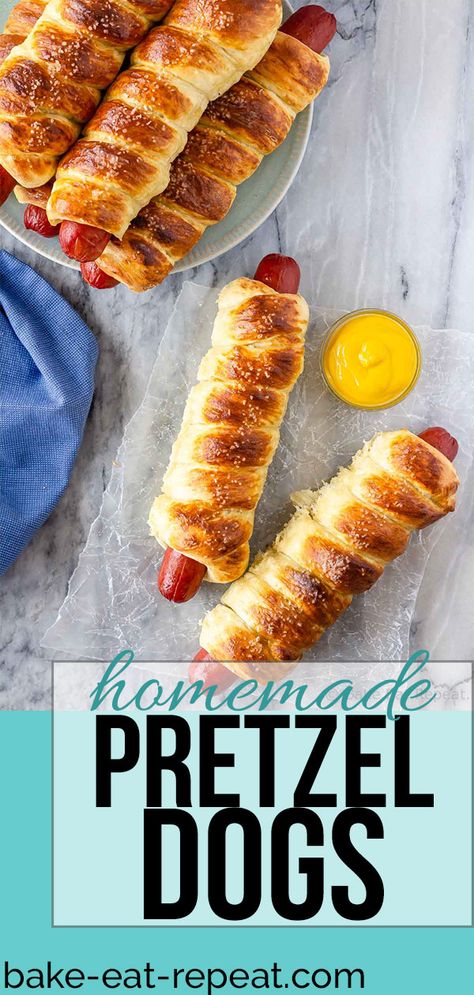 Pretzel Dogs Recipe, Pretzel Dogs, Pretzel Dough, Hot Dogs Recipes, Homemade Pretzels, Soft Pretzel, Sew Projects, Pretzels Recipe, Hot Dog Recipes