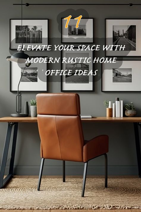 Transform your workspace with these 11 modern rustic home office ideas! From the elegant leather chair to the warm wood desk, I'm here to inspire you to create a cozy and stylish work environment that blends contemporary charm with rustic elements. Let’s elevate our interiors together! Men’s Work Office Ideas, Modern Rustic Home Office, Rustic Modern Office, Rustic Home Office Ideas, Rustic Home Office, Work Office Ideas, Modern Rustic Home, Rustic Home Offices, Rustic Ideas