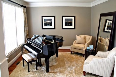 Cary, NC Music Room by Brittany Ruch Piano Room Design, Grand Piano Living Room, Grand Piano Room, Piano Room Decor, Piano Living Rooms, Baby Grand Piano, Home Music Rooms, Piano Decor, Living Room Furniture Layout