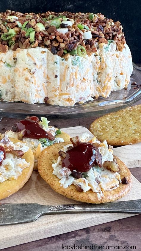 Cheese Ball In Bundt Pan, Bacon Cheese Wreath, Peep Dip Recipe, Pimento Cheese With Bacon Jam, Blt Appetizers For Party, Cheese Ring With Pepper Jelly, Cheese Rings Recipe, Cheese Ring With Strawberry Jam, Cheesy Bacon Pepper Jelly Dip