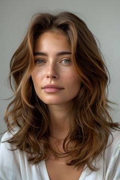 Wavy Mid Length Hair, Brown Hair Inspo, Medium Layered Haircuts, Mid Length Hair With Layers, Long Face Hairstyles, Long Layered Haircuts, Medium Long Hair, Shoulder Length Hair Cuts, Casual Hairstyles