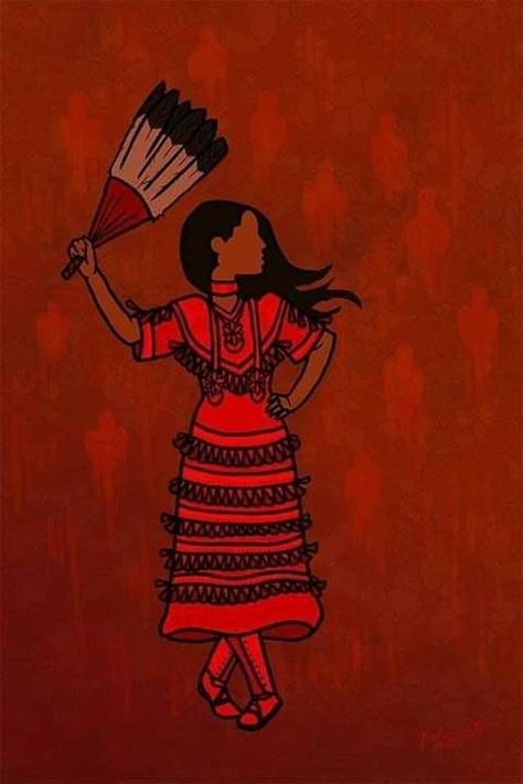 From Red Handed Warrior Society Earth Dress, Indigenous Pride, Mmiw Awareness, Native Drawings, No More Stolen Sisters, Red Dress Day, Native Artwork, Jingle Dress, Native American Baskets