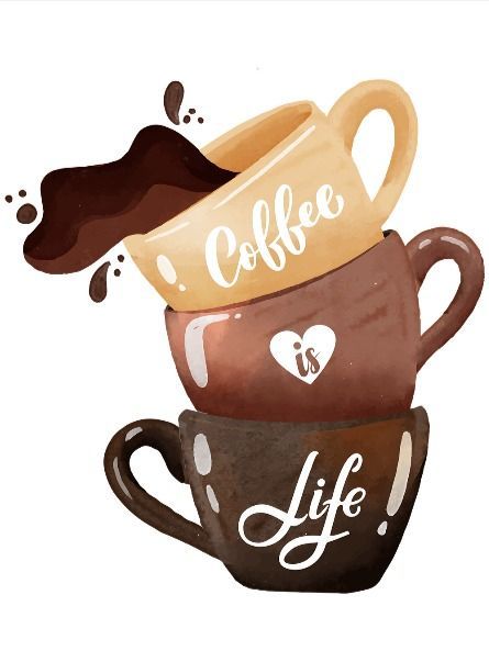 Sublimation Background Designs Free, Coffee Cups Illustration, Free Coffee Printables, Coffee Images Pictures, Coffee Illustration Graphics, Sublimation Ideas T Shirts, Coffee Stickers Printable, Coffee Sublimation Designs, Coffee Graphic Design