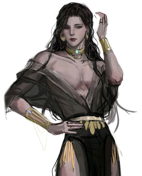 Yakuza Boss Art, Feminine Man Character Design, Magic User Pose Reference Drawing, Feminine Male Oc Art, Men In Dresses Art, Anime Butler Oc, Feminine Men Art, Snake Character Design Male, Fantasy Oc Male