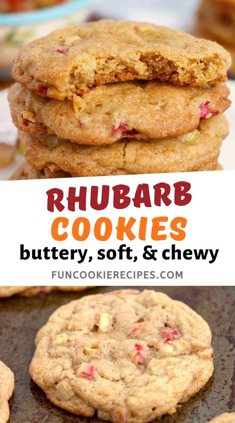 Rhubarb Cookies Strawberry Rhubarb Cookies Recipes, Rhubarb White Chocolate Chip Cookies, Baking With Rhubarb, Baked Rhubarb Recipes, 1 Cup Rhubarb Recipes, Rhubarb Brown Sugar Cookies, Rhubarb Cookies Taste Of Home, Ideas For Rhubarb, Chocolate Rhubarb Recipes