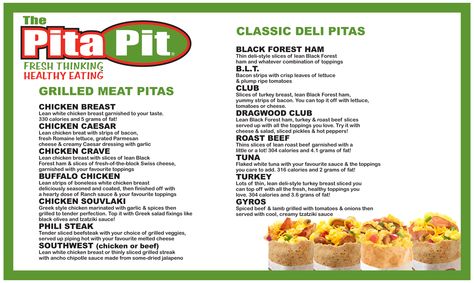 Queen's University Menu Pita Pit Pita Pit, Gyro Pita, Falafel Pita, Bakery Decor, Deli Style, Queen's University, Printable Menu, Healthy Sandwiches, Ripe Tomatoes