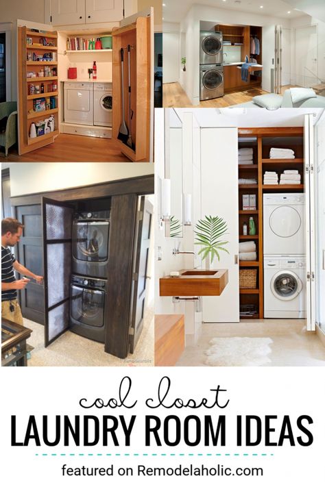 Built In Laundry Closet, Laundry Built In Cabinets, Laundry Nook In Garage, Built In Laundry Room, Closet Laundry Room Ideas, Closet Laundry Rooms, Built In Laundry, Hidden Laundry Rooms, Laundry In Kitchen