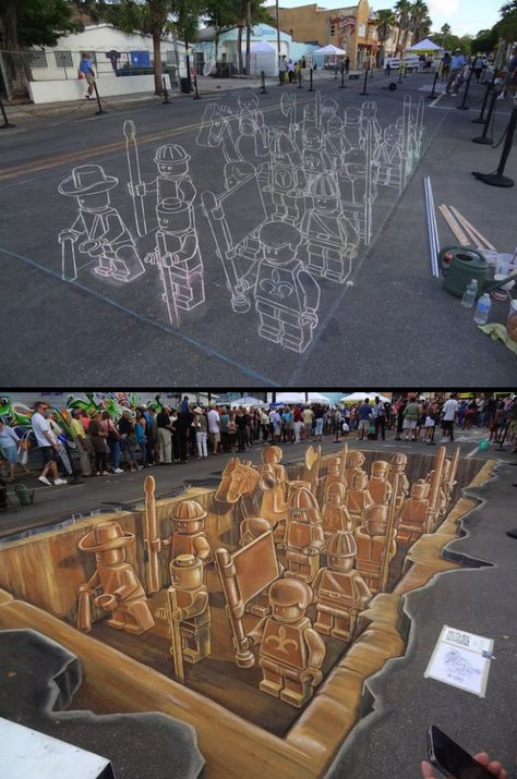 3D Lego art Street Art Illusions, Pavement Art, 3d Chalk Art, Sidewalk Chalk Art, Sidewalk Art, Street Painting, 3d Street Art, Amazing Street Art, Murals Street Art