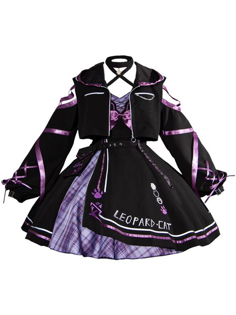 Women's Kawaii Kitty Lolita Dress Features：   	Product ID:DS0504  	Material:Polyester  	Season:Spring,Summer,Autumn,Winter  	Color:Purple  	Include:Dress*1+Blouse*1+Waist Bag*1  Size Chat： Cat Inspired Outfits, Cat Jacket, Cat Outfit, Cat Dark, Chat Kawaii, Kawaii Kitty, Leopard Cat, Purple L, Bear Outfits