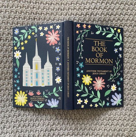 Books Ideas Design, Book Of Mormon Gift Ideas, Painting Scriptures, Book Of Morning Painting, Book Of Mormon Cover Painting, Book Of Mormon Painted Cover Ideas, Painted Book Of Mormon Cover Ideas Easy, Decorate Book Of Mormon Cover, Decorating Book Of Mormon Cover