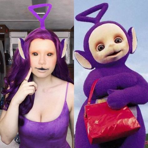 Tinky Winky (Teletubbies) Funny Anime Cosplayers, Purple Characters, 2020 Cosplay Tiktok, Disney Halloween Diy, Memes Costumes Ideas, Meme Costume Halloween, Cosplay Memes Funny, Lord Farquaad, Emily Corpse Bride